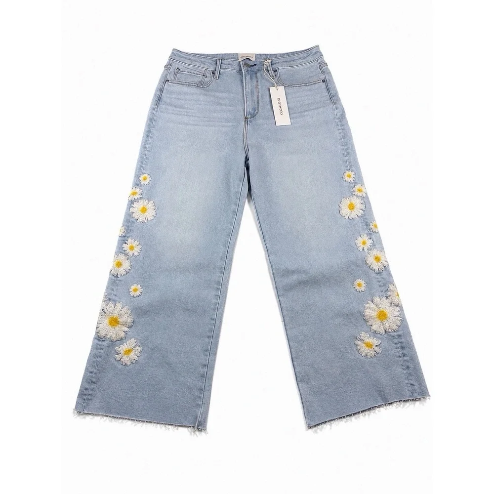 NWT Driftwood Charlee Daisy Embroidered Cropped Jeans Women's 14 Floral Boho